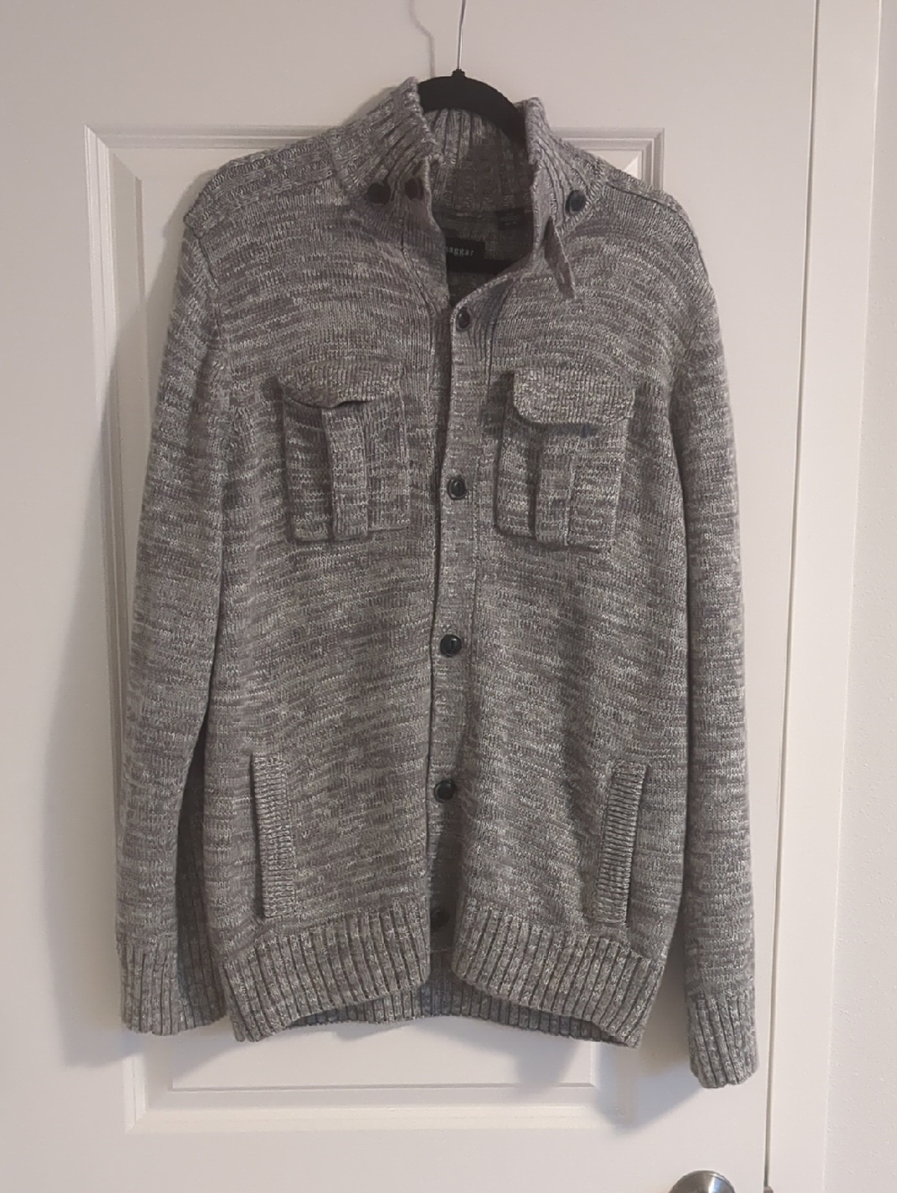 Haggar Marled Gray Knit Button Cardigan with Chest Pockets